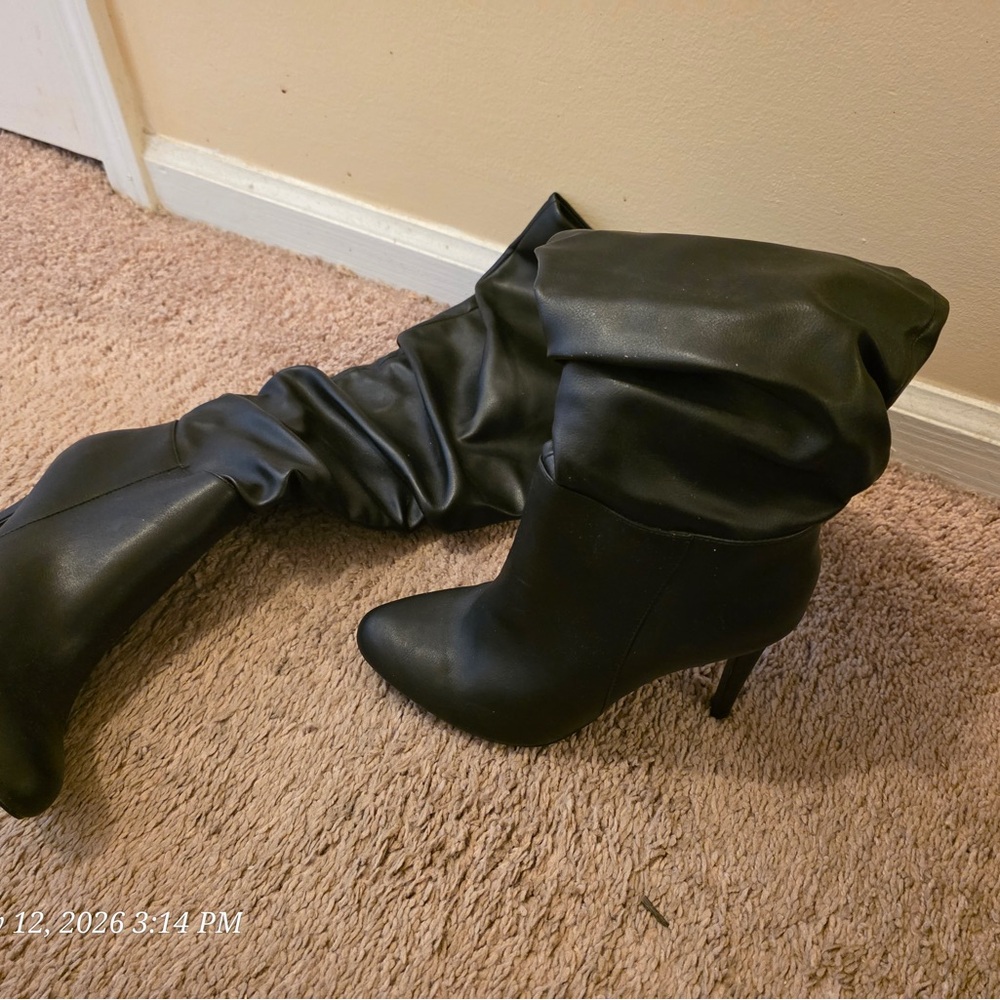 JustFab Slouchy Stiletto Ankle Boots in Black